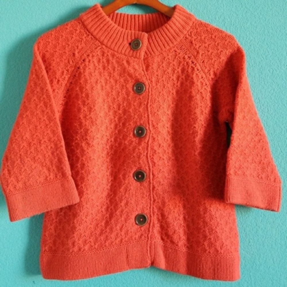 {Boden} Orange Knit Button-down 3/4 Sleeve Cardigan Sweater